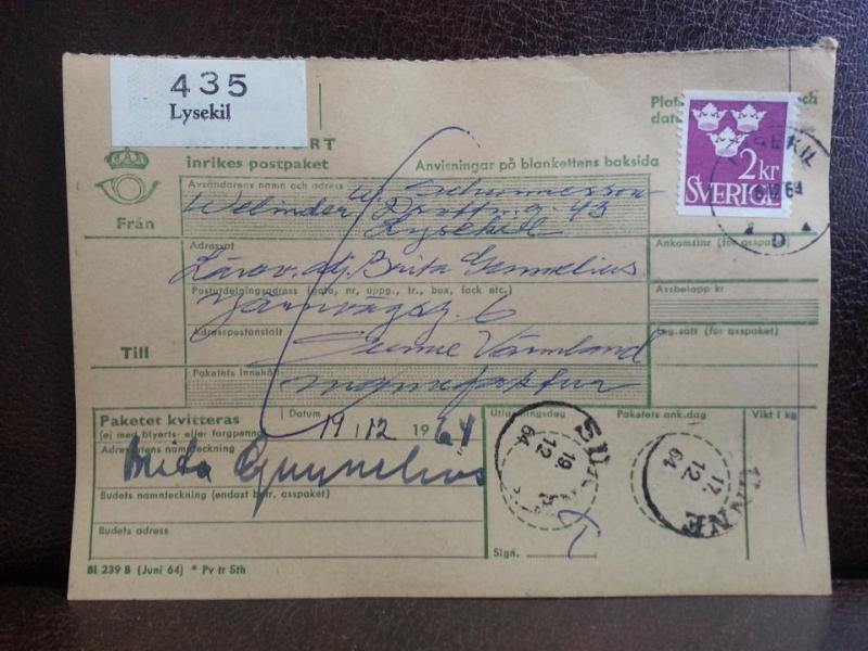 Frimärken på adresskort - stämplat 1964 - Lysekil - Sunne