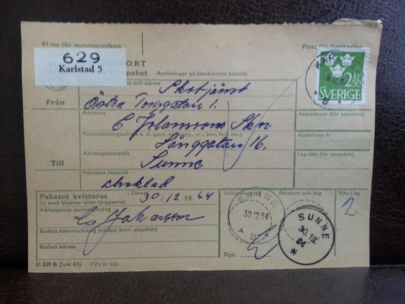 Frimärken  på adresskort - stämplat 1964 - Karlstad 5 - Sunne