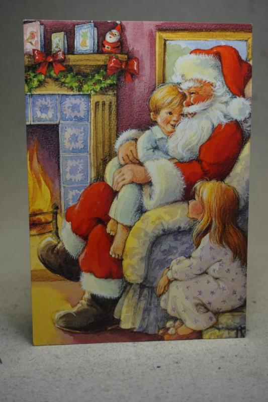 Julkort - Jultomte och snälla Barn - Ostämplat julfrimärke
