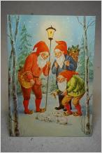 Julkort - Tre Tomtar och 2 kaniner - Oskrivet vykort