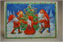 Julkort  - Dans kring granen