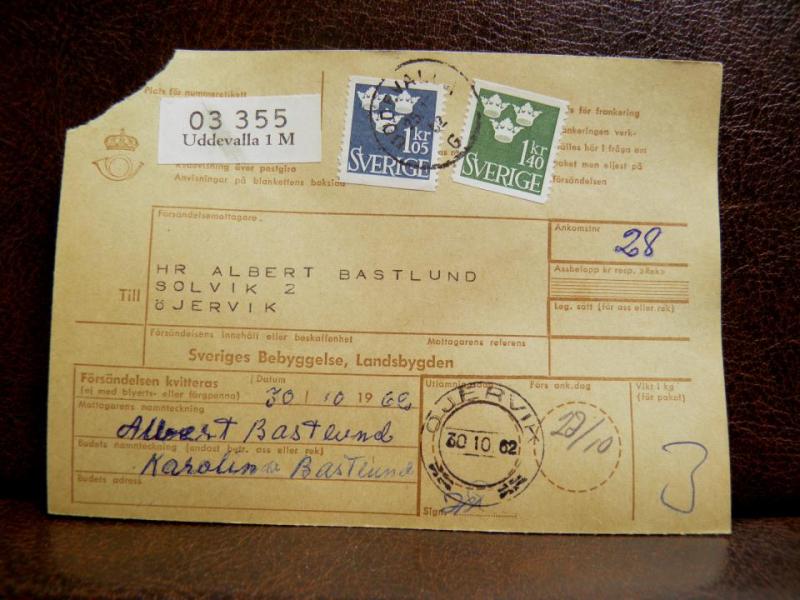 Frimärken på adresskort - stämplat 1962 - Uddevalla 1 M - Öjervik