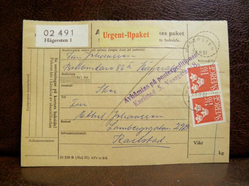 Frimärken på adresskort - stämplat 1961 - Hägersten 1 - Karlstad