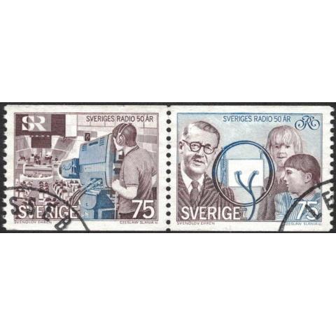 Facit #907SX2 Sveriges Radio 50 år, 75 öre brun/blå