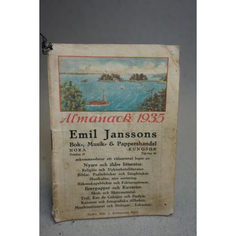 Almanacka 1935 Emil Janssons Bok Musik och Pappershandel Nora