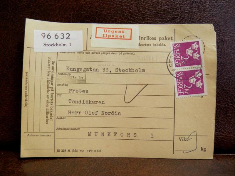 Frimärken på adresskort - stämplat 1962 - Stockholm 1 - Munkfors 1