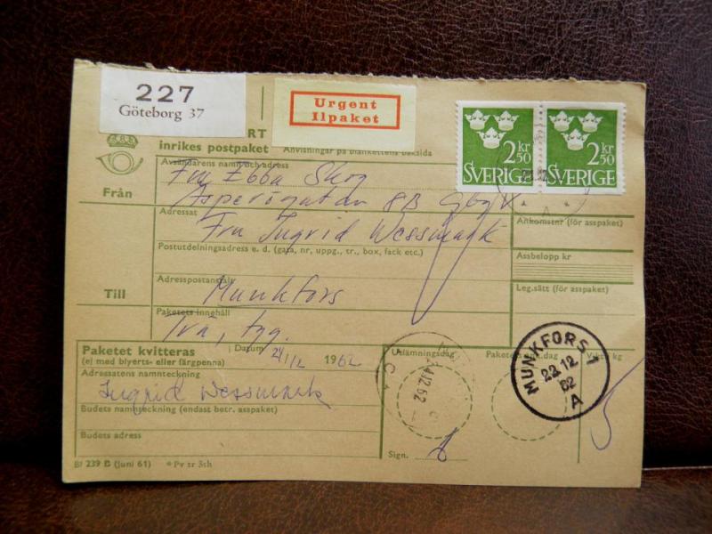 Frimärken på adresskort - stämplat 1962 - Göteborg 37 - Munkfors 