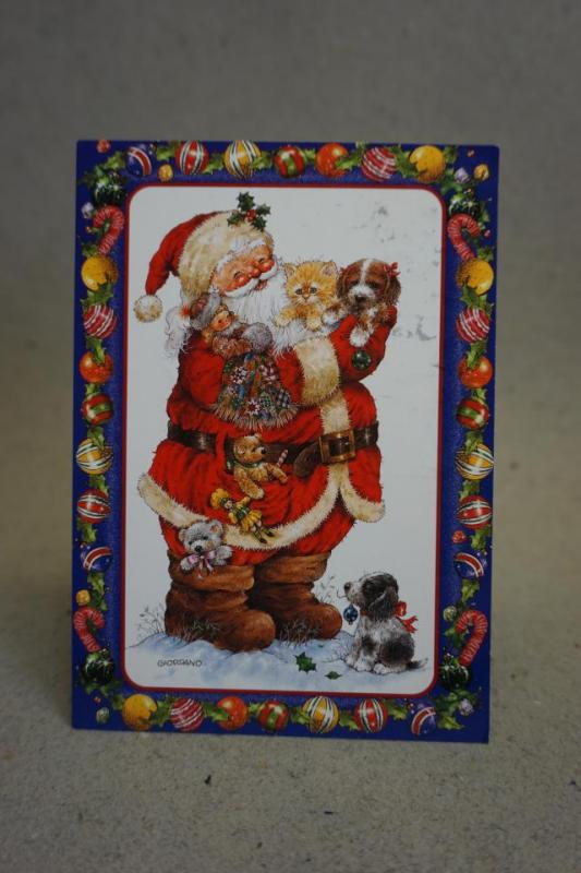 Julkort tomte med katt och hundar - Giordano  - Skrivet vykort
