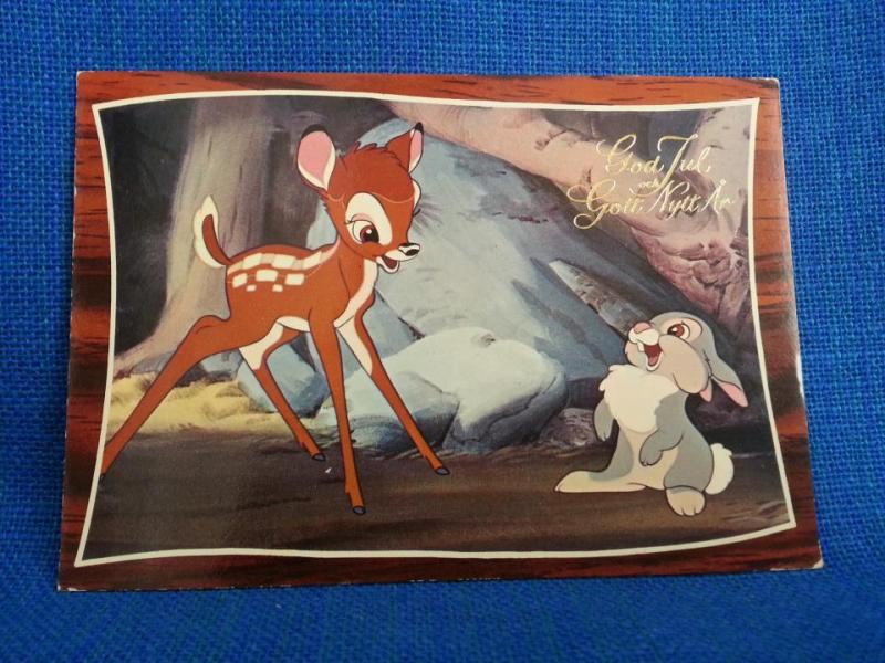 Vykort - Bambi och Stampe och text God Jul och Gott Nytt År - Disney