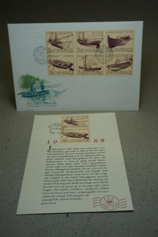 FDC Vinjett  / Fina Stämplar på Inlandets båtar  - 29-3 1988 + PFA kort med frimärken