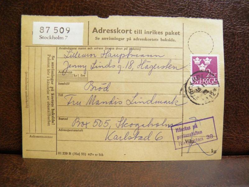 Frimärken på adresskort - stämplat 1962 - Stockholm 7 - Karlstad 6