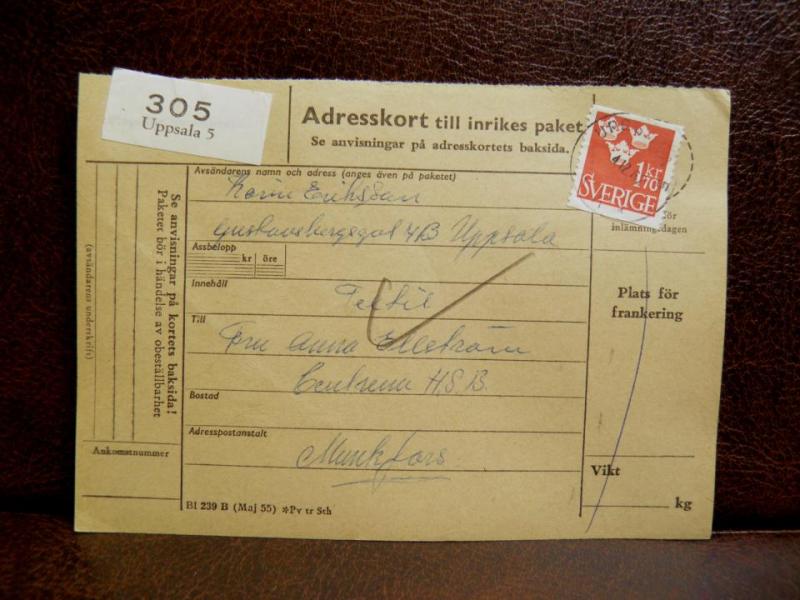 Frimärken på adresskort - stämplat 1962 - Uppsala 5 - Munkfors