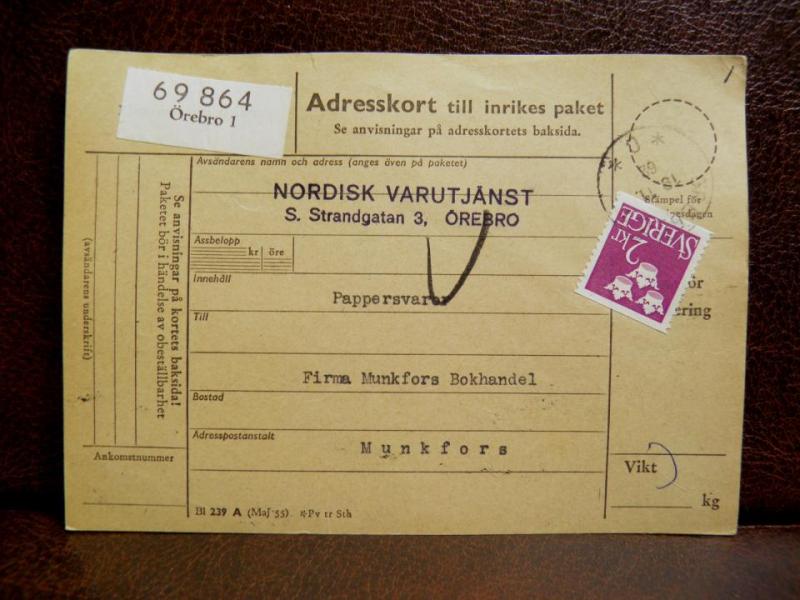 Frimärken på adresskort - stämplat 1962 - Örebro 1 - Munkfors