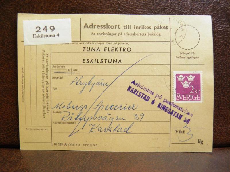 Frimärken på adresskort - stämplat 1962 - Eskilstuna 4 - Karlstad