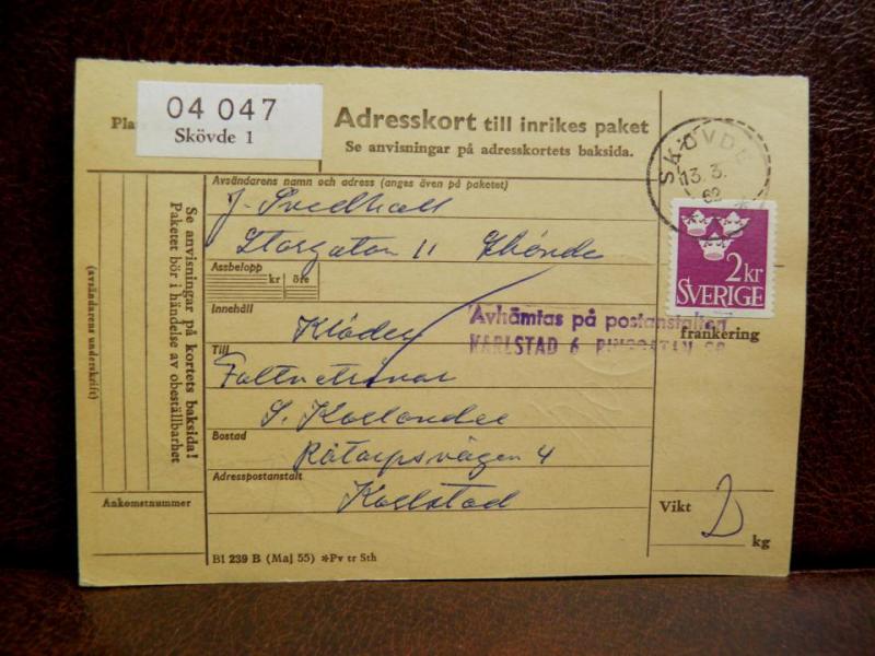 Frimärken på adresskort - stämplat 1962 - Skövde 1 - Karlstad