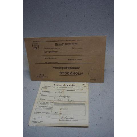 Gammalt Kuvert med ett inlämningsbevis 1913