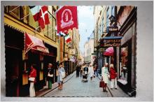Gamla stan folkliv på västerlånggatan Stockholm   - Skrivet äldre vykort