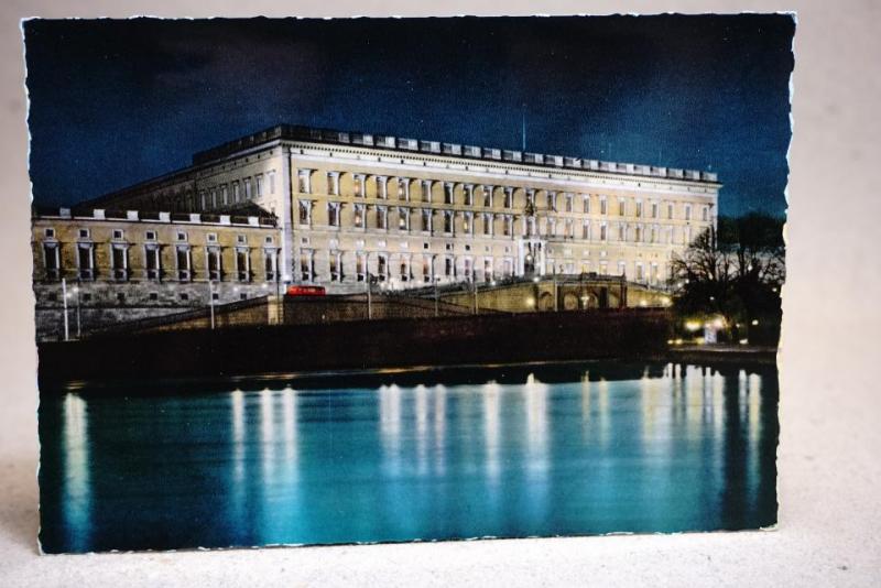 Stockholm nattvy  slottet - oskrivet äldre vykort - pressbyrån