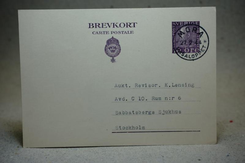 Brevkort med förtryckt frimärke - Stämplat med fin stämpel Mora 27.2.44 Vasaloppet - 1944