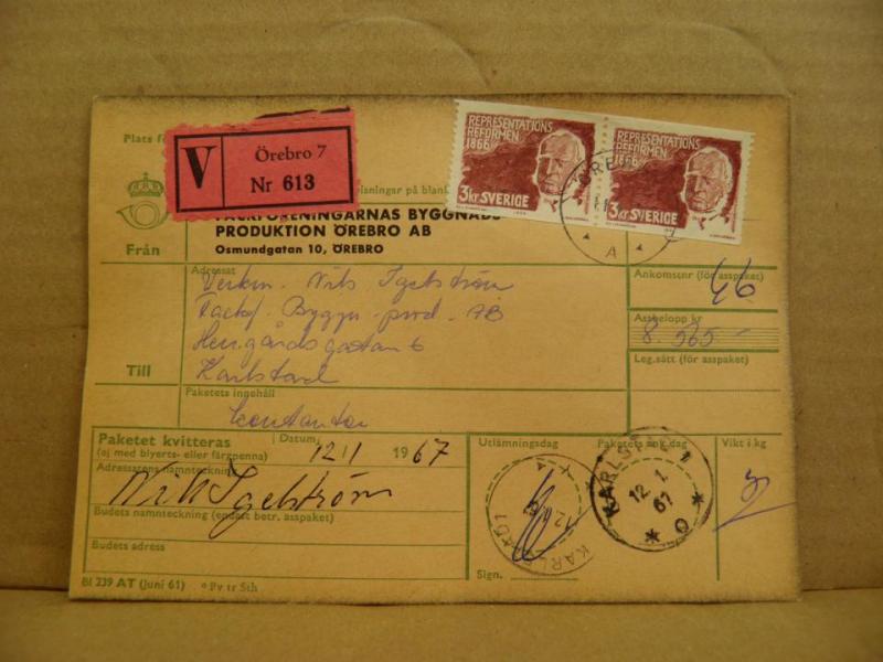 Frimärken på adresskort - stämplat 1967 - Örebro 7 - Karlstad