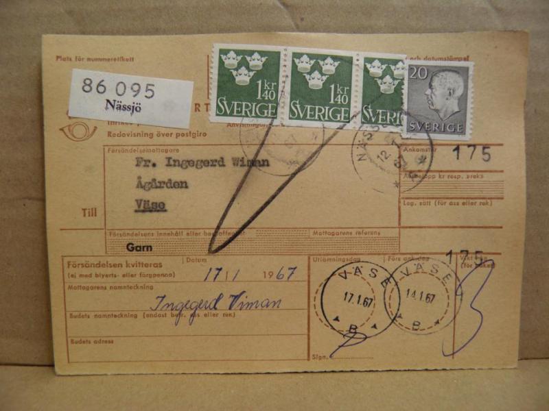 Frimärken på adresskort - stämplat 1967 - Nässjö - Väse