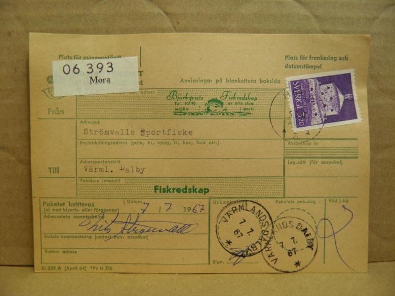 Frimärken på adresskort - stämplat 1967 - Mora - Värmlands Dalby