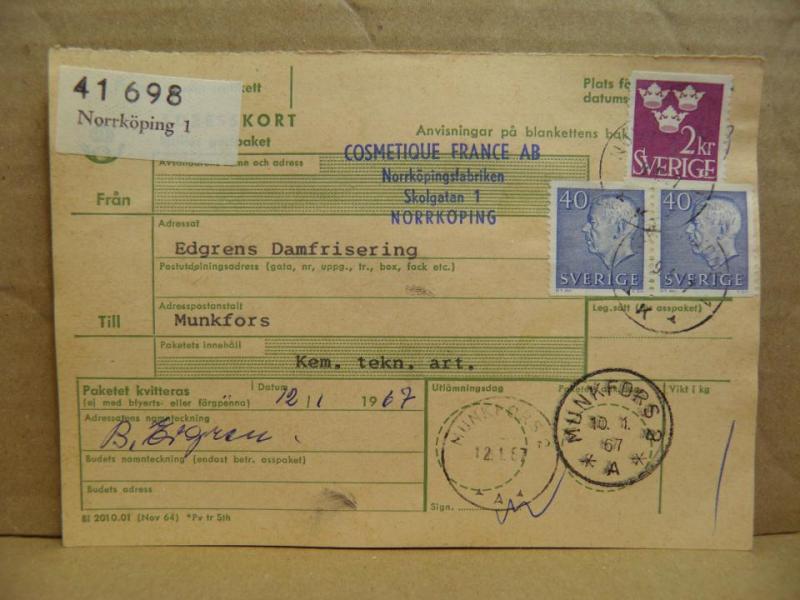 Frimärken på adresskort - stämplat 1967 - Norrköping 1 - Munkfors