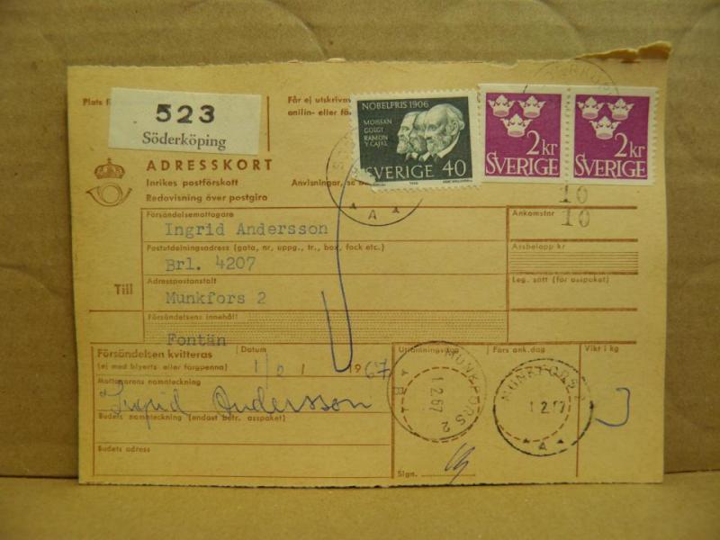 Frimärken på adresskort - stämplat 1967 - Söderköping - Munkfors 2