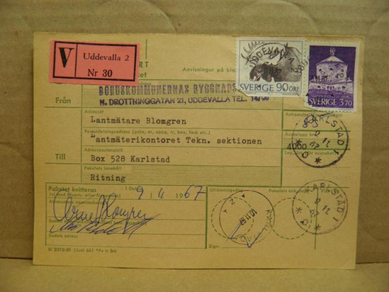 Frimärken på adresskort - stämplat 1967 - Uddevalla 2 - Karlstad