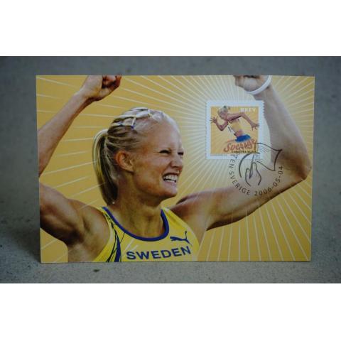 Carolina Klüft  Svenska Hopp Maximi vykort med fin stämpel på 2 frimärken