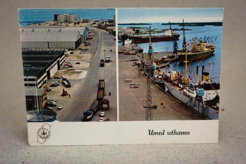 Fartyg i Umeå uthamn fint stämplat vykort