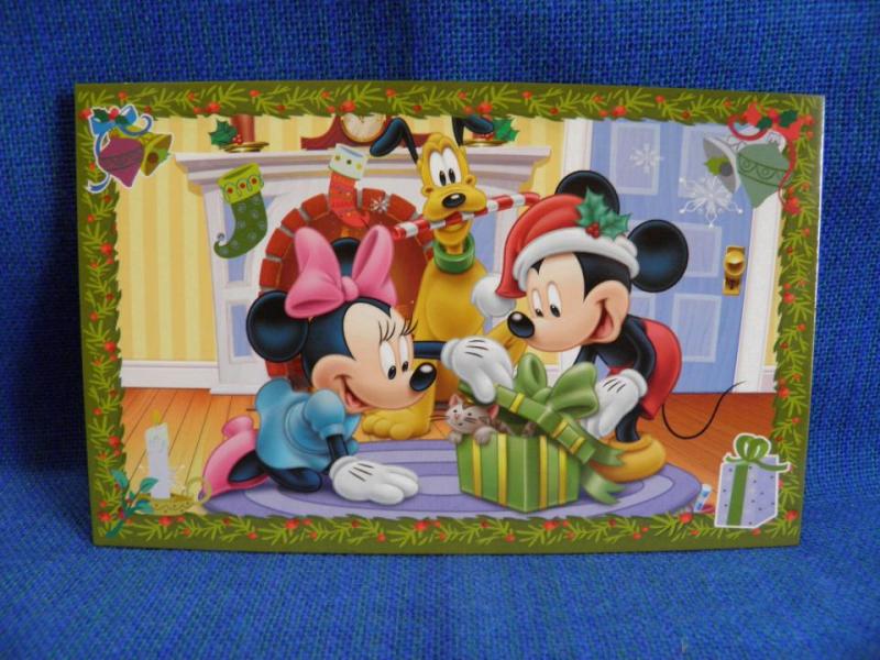 Vykort Musse Pigg och Mimmi öpnnar paket Pluto Katt  Disney
