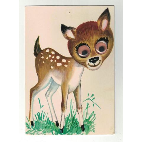 Sött vykort Bambi med rörliga ögon