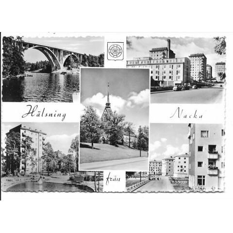 Vykort. Stockholm.  Nacka Hälsning... 1950-60 tal. T 301229