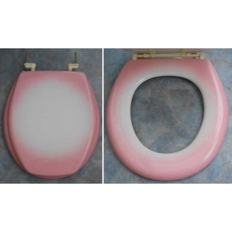Toalettsits Kan seats rosa & vit i lackat trä (?)