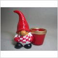 Tomte med blomkruka i keramik