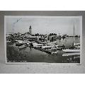 Båtar skola Kyrka Hamnen Mariestad 1947 Västergötland skrivet Gammalt vykort
