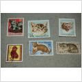 Motiv Katt - 6 stycken äldre  frimärken med katter