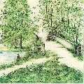 Äldre skrivet dubbelt kort Crossing the Bridge från Everyday Card Gallery Five 1977