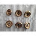 6 äldre fina mässingsfärgade metallknappar med svart ankare i relief 17 mm